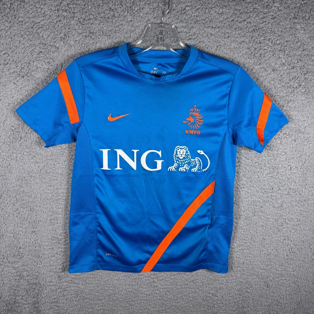 Nike Kids Netherlands KNVB Soccer Training Jersey Blue Orange 450380-481 Size M